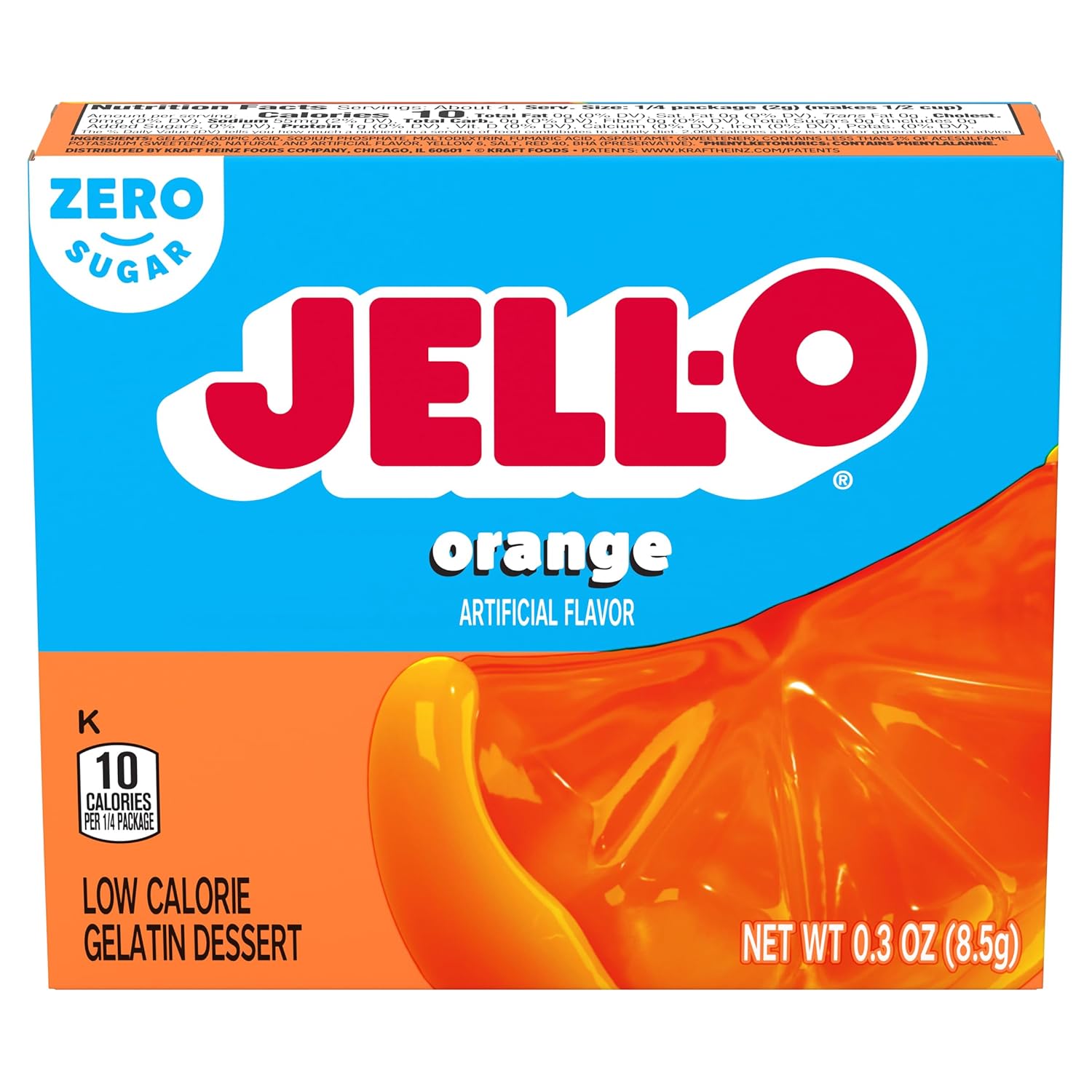 Jell-O Orange Gelatin, Sugar Free, 0.3 oz (4-pack)