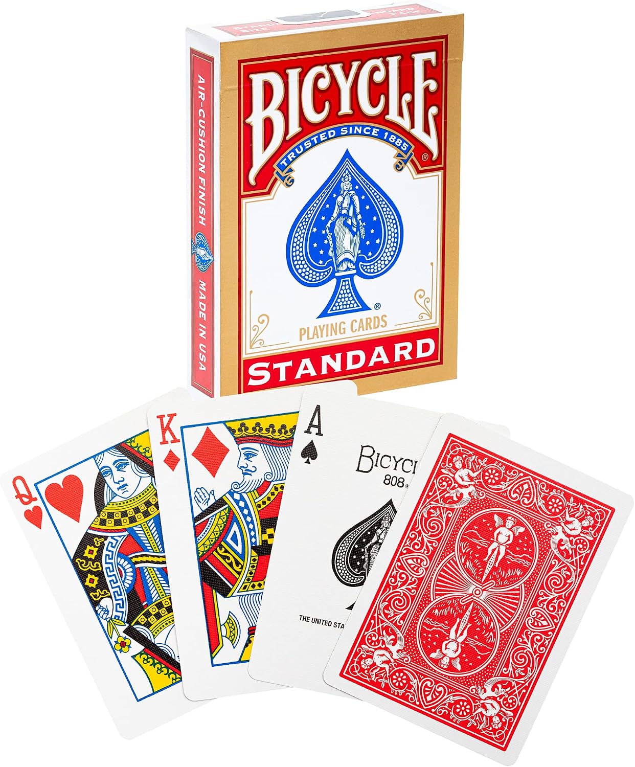 Bicycleยฎ Gold Standard Playing Cards - 1 Deck of Cards, (Colour Will Vary Red or Blue), Air Cushion Finish, Iconic International Rider Back Design, Standard Index