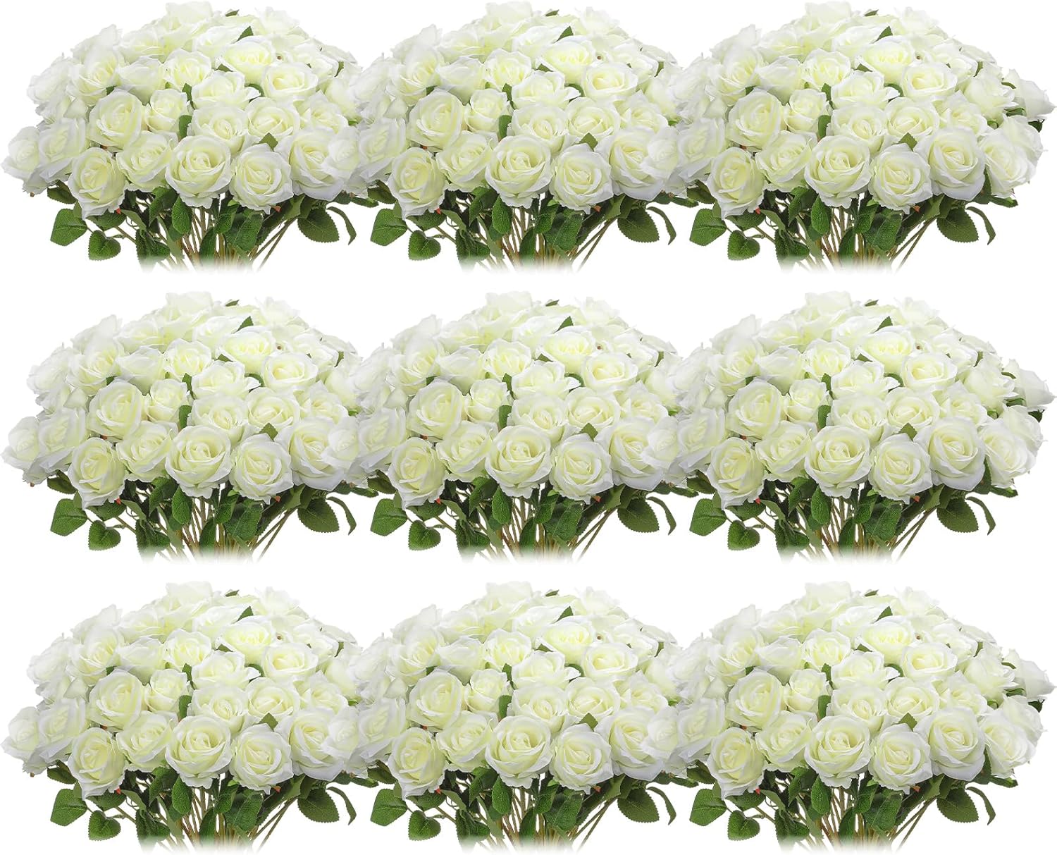 Jexine 100 Pieces Artificial Roses Flowers Bulk, Long Stem Realistic Fake Silk Roses Bouquet for Table Centerpiece Vases Wedding Party Home Kitchen Decor (White)