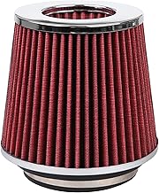 Cartman Clamp-On Engine Air Filter, Fit Intake Tube with 3/3.5/4in Diameter, Premium High Performance Replacement Filter, Washable and Reusable, Round Tapered, Red