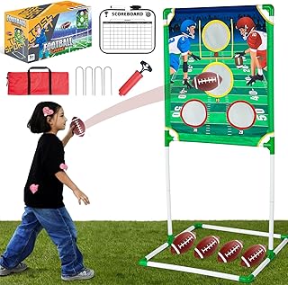 JIMI Football Toss Game, Football Throwing Target Game with 4 Inflatable Toy Footballs 56-Inch Football Target, Indoor Outdoor Sport Toys for Kids 6-8 8-12, Football Game for All Ages