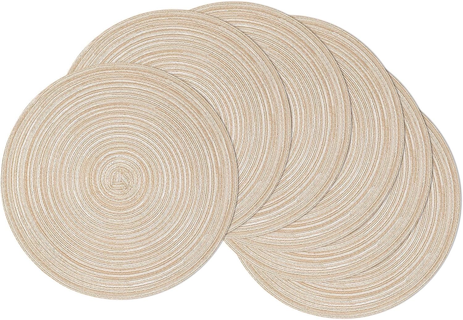 SHACOS 15 inch Round Braided Placemats Set of 6 Non Slip Heat Resistant Round Table Mats Washable Place Mats for Dinner Party Table Decoration (Beige, 6)