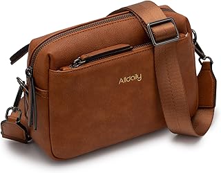 Alldaily Small Triple Zip Crossbody Purse for Women, Leather Phone Bag with Wide Shoulder Strap