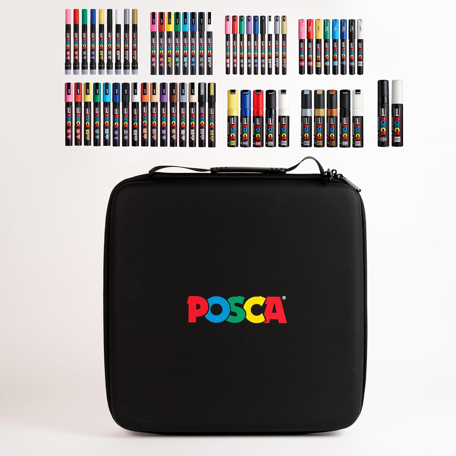 Posca Exclusive Acrylic Paint Markers Gift Set of 62 with Case, Great for Kids and Adults, For Coloring Decorations, Canvas, Glass or Wood, Includes 350, 1MR, 1M, 3M, 5M, 7M, 8K, & 17K