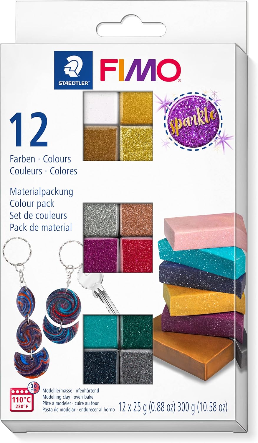 STAEDTLER Polymer Modelling Clay - FIMO Effect - Oven Bake Clay - Assorted Pack, Sparkle Colours - Pack of 12 x 25g, 8013 C12-4