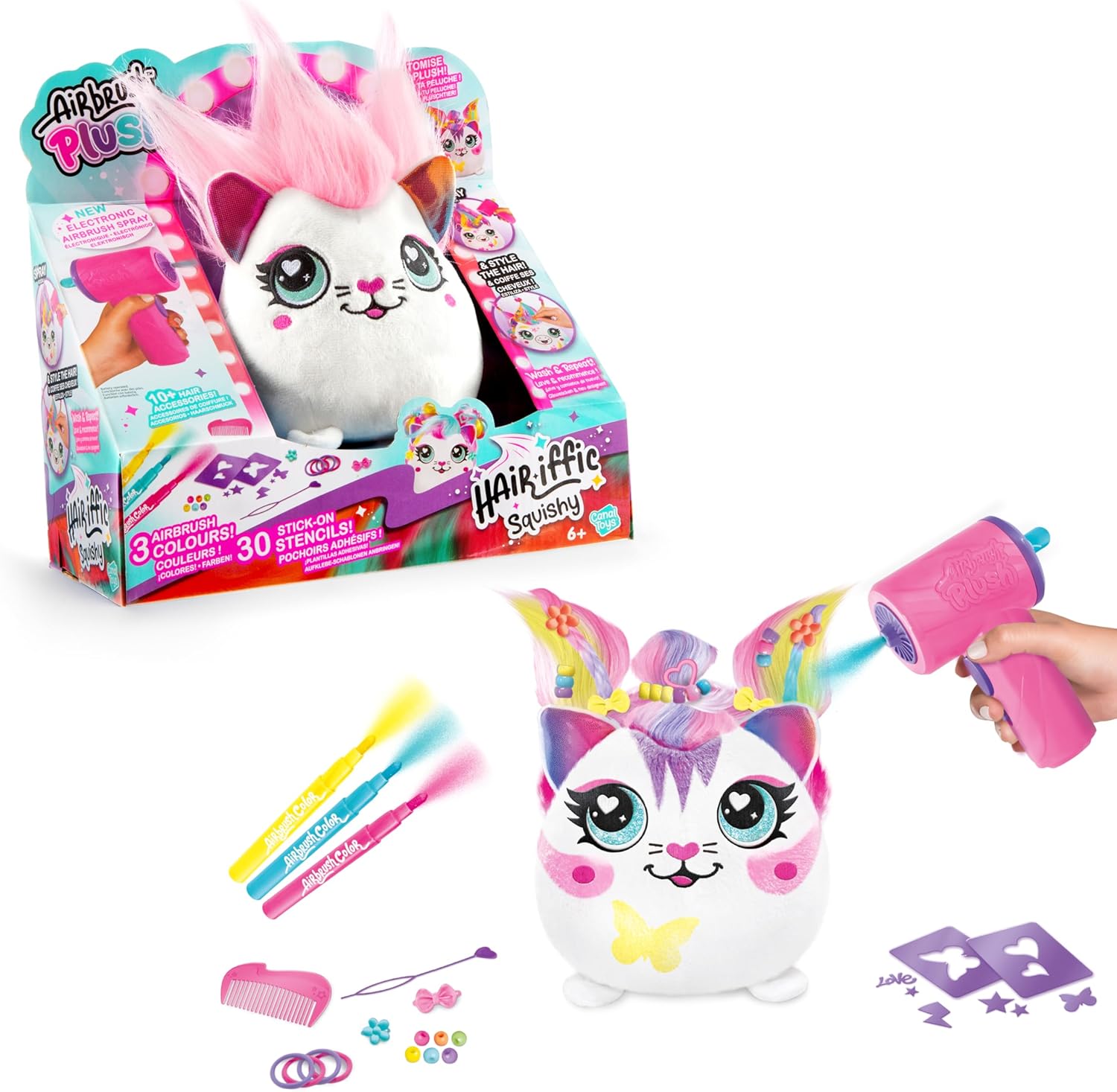 Airbrush Plush Hair'iffic Squish Pals | Decorate your own plush, wash off & repeat! | Long colourful hair to style, White