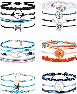 Hicarer 21 Pieces Surfer Wave Bracelet Ocean Wave Adjustable Waterproof Handmade Friendship Bracelet Anklet Jewelry for Women
