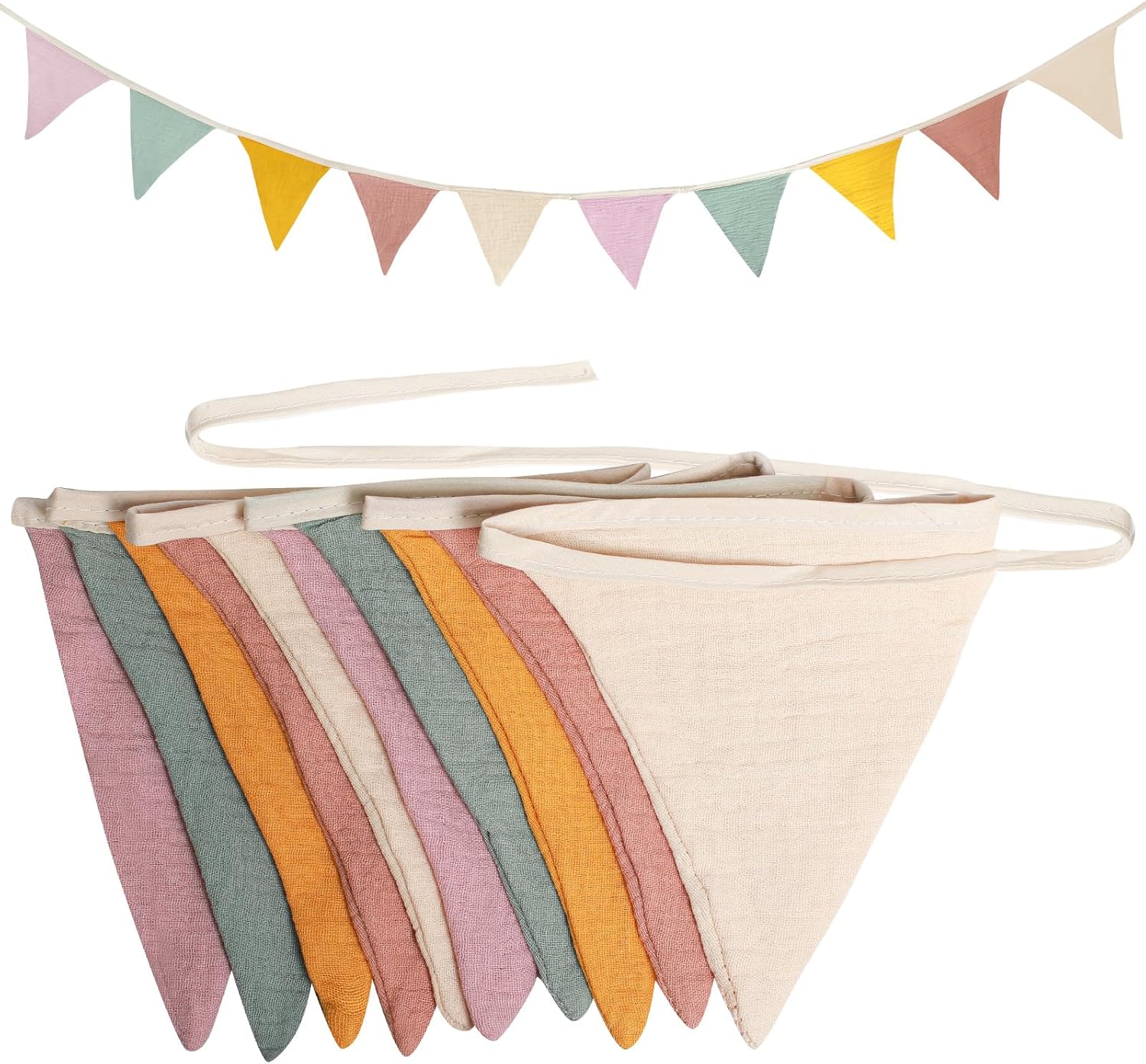 2 Pieces Bunting Garland Bunting Fabric Party Decorations Hanging Decorations Cotton Muslin Bunting 2.6M Birthday School Party Decoration for Children F iesta in the Garden