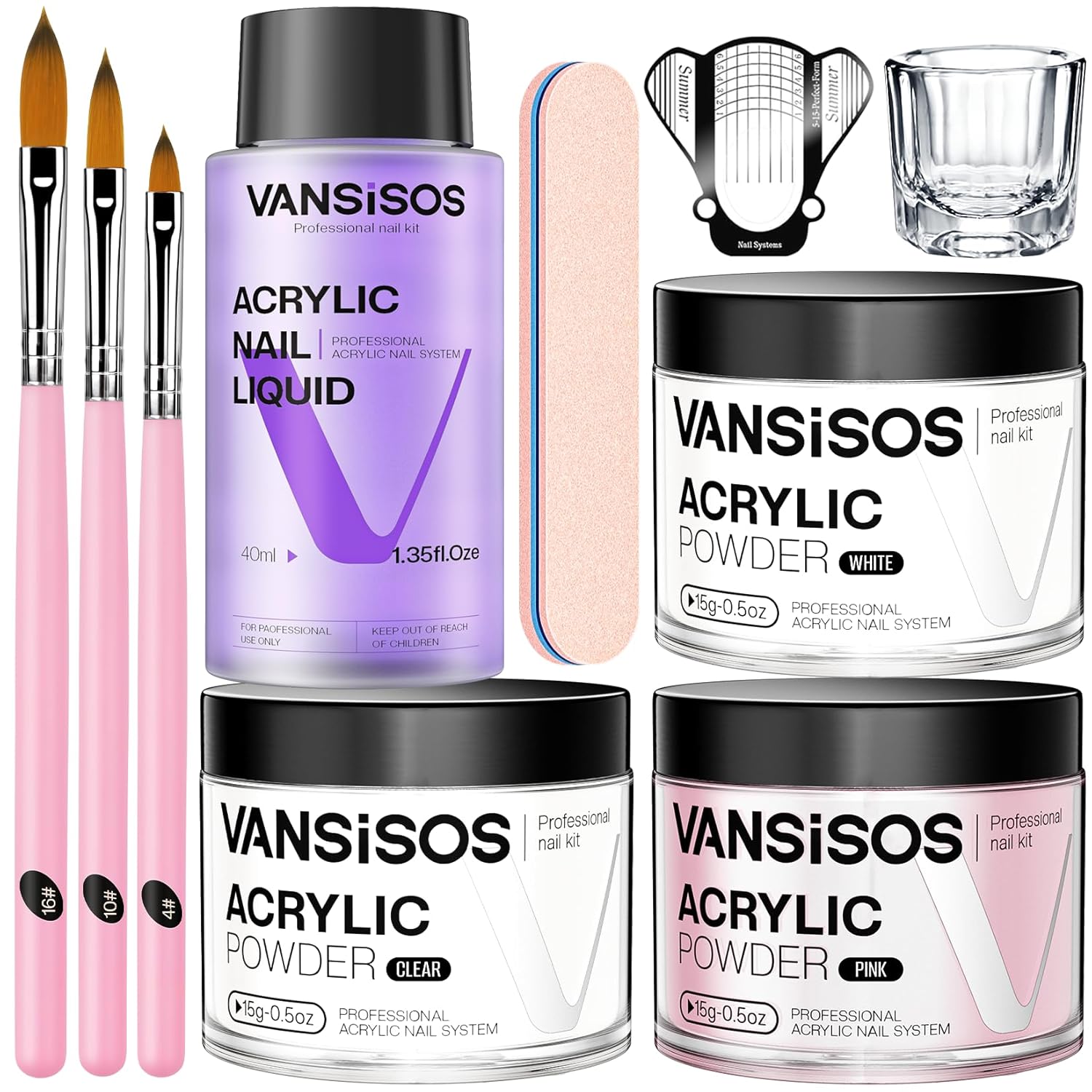 Acrylic Nail Kit for Beginners: Clear White Pink Acrylic Powder and Liquid Set Professional Nails Kit Acrylic Set with Acrylic Nail Brushes for Home DIY