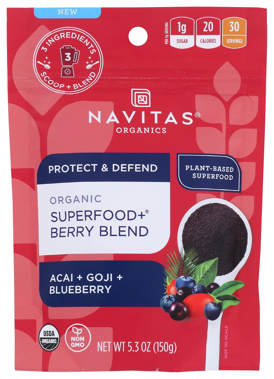 Navitas Organics Organic Superfood+ Berry Blend, Gluten Free, Non GMO, 5.3 Ounce (Pack of 1)
