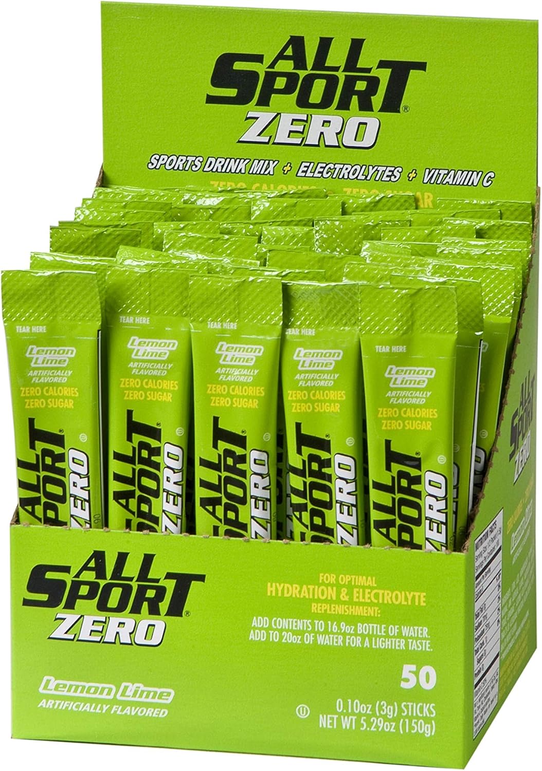 All Sport Powder Hydration Sticks, Zero Calorie, Performance Electrolyte Drink Mix, Sugar Free, Lemon-Lime, 50 Ct box