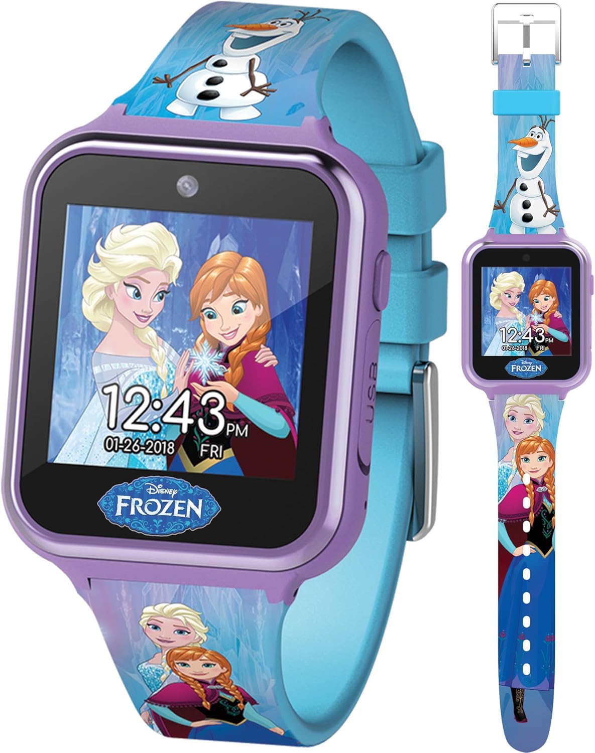 Accutime Kids Disney Frozen Smart Watch with Camera for Kids and Toddlers - Interactive Smartwatch for Boys & Girls with Games, Voice Recorder, Calculator, Pedometer, Alarm, Stopwatch