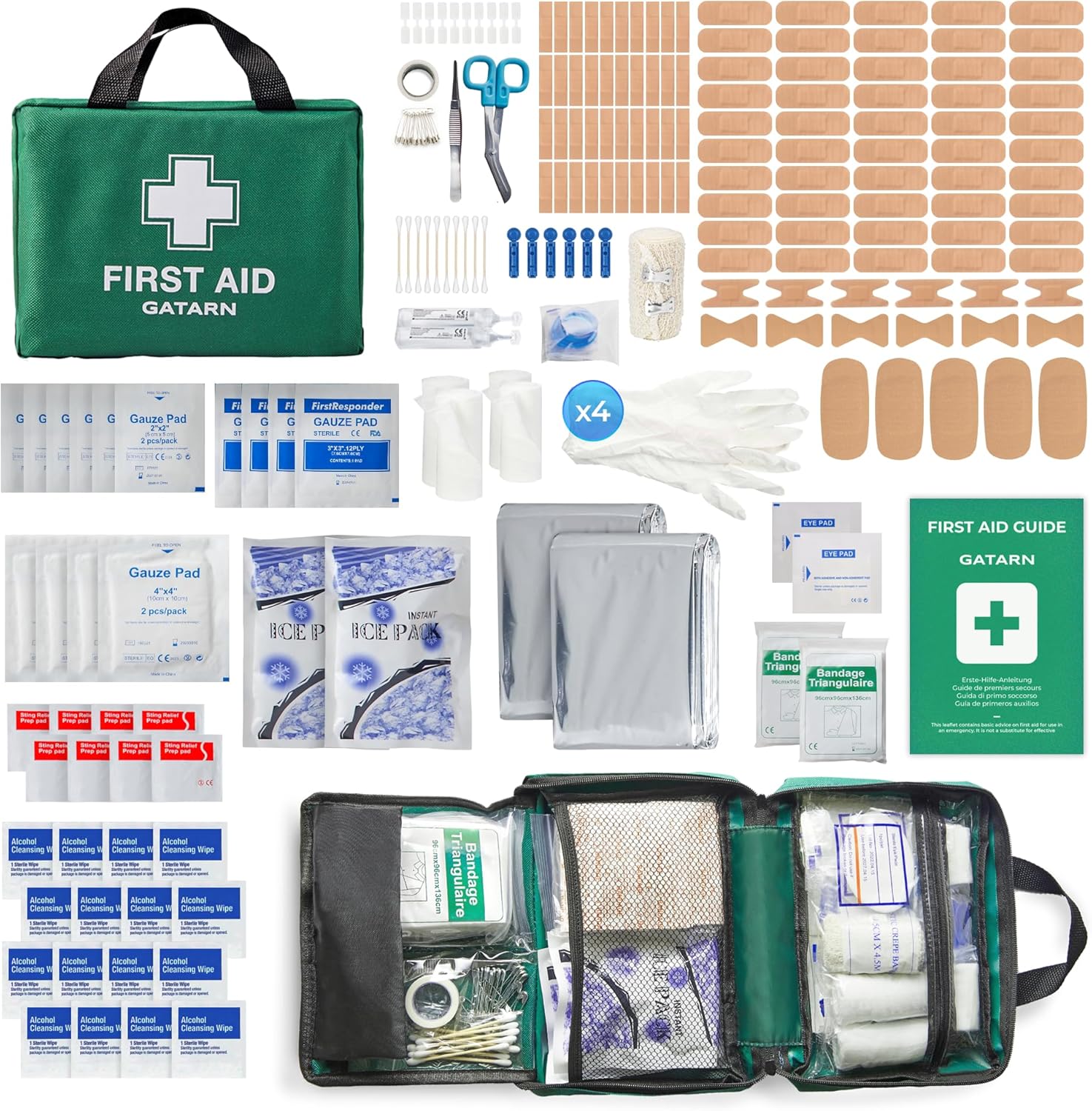 Gatarn 220 Piece First Aid Kit Bag - Includes Eyewash, 2 x Cold (Ice) Packs, Emergency Blanket, Survival & Emergency Kit for Home, Car, Office, Caravan, Travel, Workplace and Sports