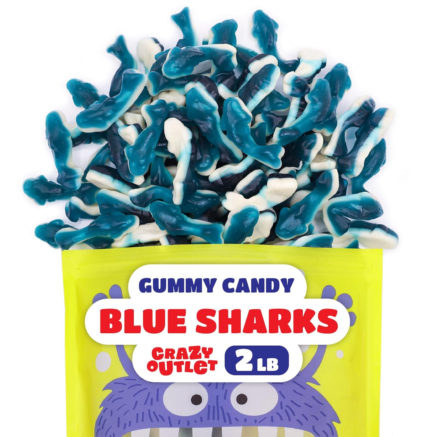 Blue Sharks Gummy Candy - 2 Pound Bulk Bag of Blue Raspberry Shark Gummies - Fun Blue Candy for Buffets, Beach Parties, Goody Bags and Ocean Themed Events