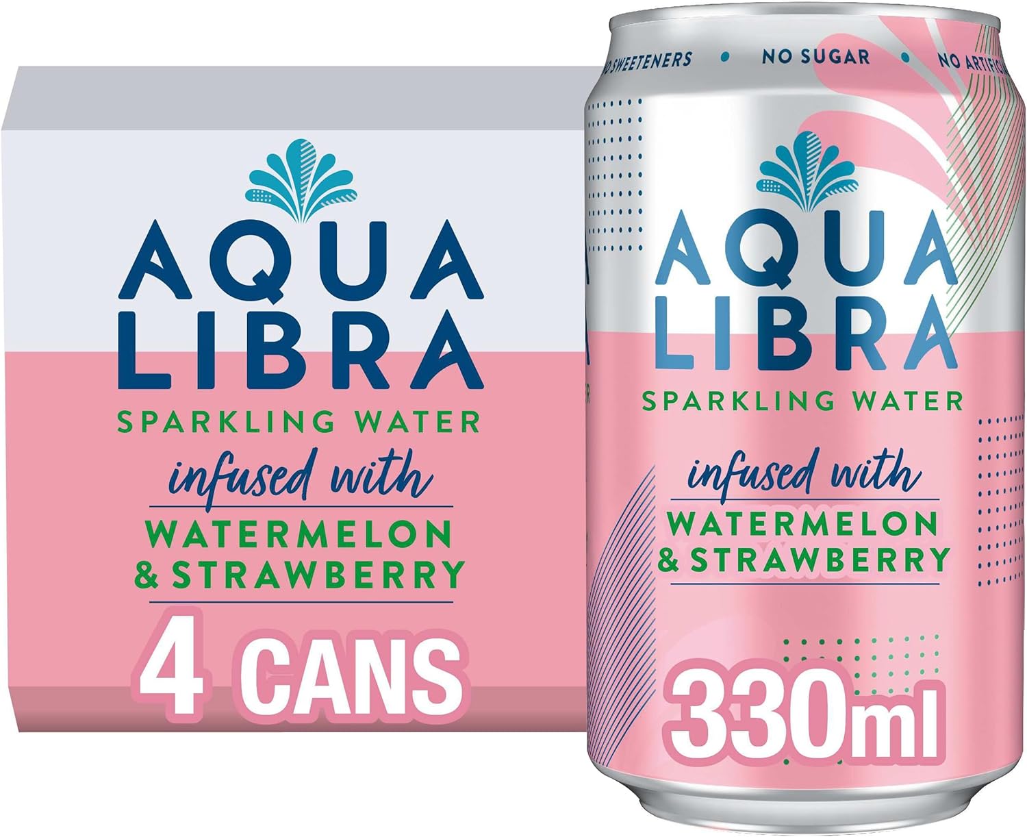 Aqua Libra Sparkling Water, Sugar Free Fruit Water, No Sugar, No Calories, Strawberry & Watermelon 330 ml, Pack of 4 Cans