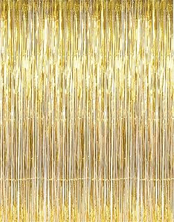 GOER 3.2 ft x 9.8 ft Metallic Tinsel Foil Fringe Curtains Party Photo Backdrop Party Streamers for Birthday,Graduation,New Year Eve Decorations Wedding Decor (1 Pack, Gold)