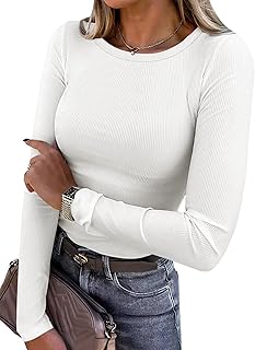 ANRABESS Women Long Sleeve Crewneck Rib Knit Slim Fit Shirts Basic Tee Tops 2024 Casual T-Shirt Going Out Workout Outfits