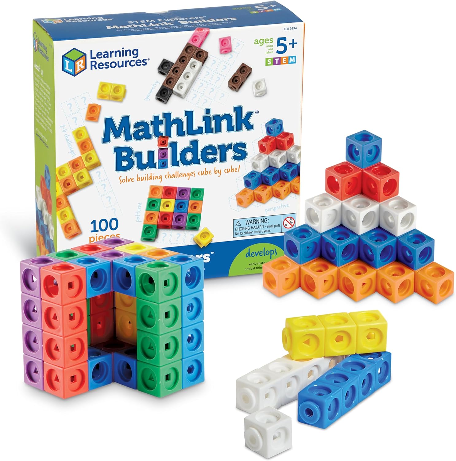 Learning Resources STEM Explorers MathLink Builders - 100 Pieces, Ages 5+, Kindergarten STEM Activities, Math Activity Set and Games for Kids, Linking Cubes, Connecting Cubes