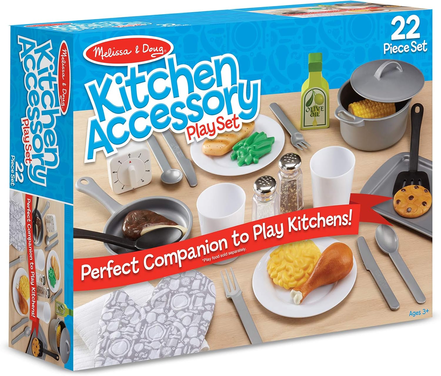 Melissa & Doug 22-Piece Play Kitchen Accessories Set - Utensils, Pot, Pans, and More, White