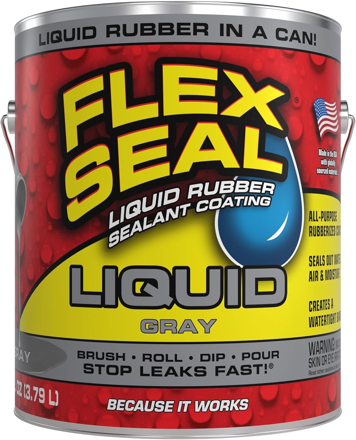 Flex Seal Liquid, Rubber Coating Sealant, Waterproof, Flexible, Breathable, and UV Resistant, Roof Repair, Basements, RV, Campers, Trailers, Marine, EPDM, Masonry, Gray, 1 Gallon