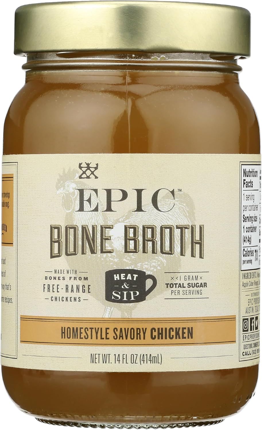Epic Artisanal Bone Broth, Homestyle Savory Chicken, 14 oz.