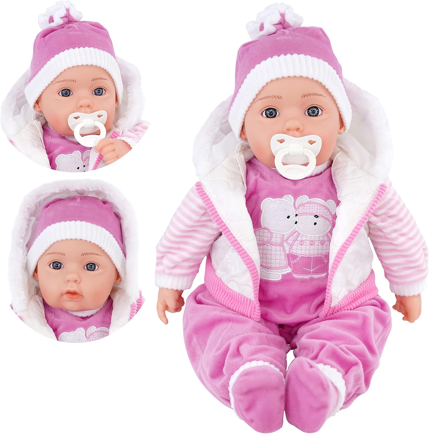 Bibi Doll - 20" Lifelike Large Size Soft Bodied Baby Doll Girls Boys Toy With Dummy & Sounds (White Coat)