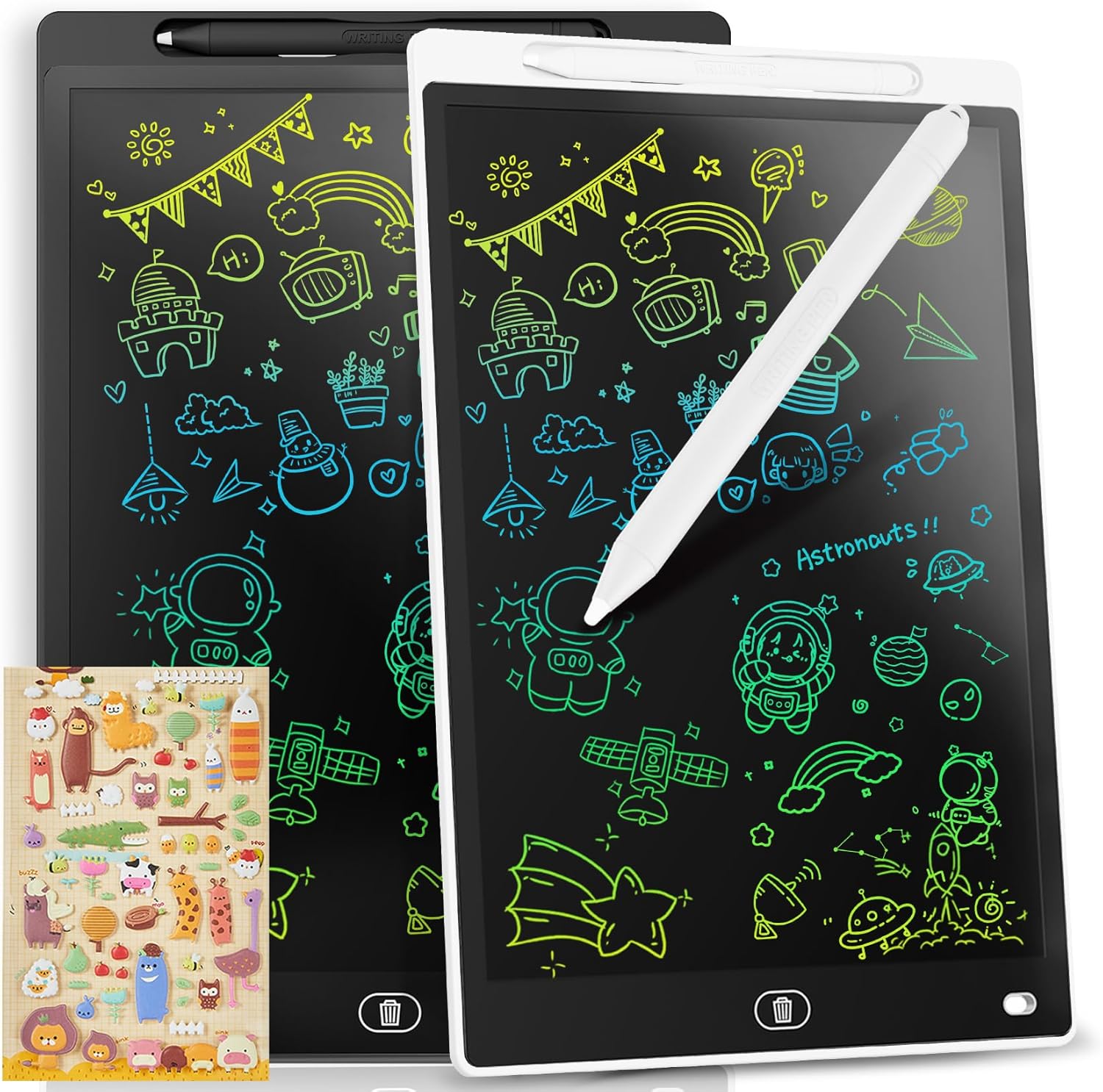 Genialba 2 Pieces 10 Inch LCD Writing Board, Colourful LCD Writing Tablet, Electronic Graphic Tablet for Children's Games (Black, White)