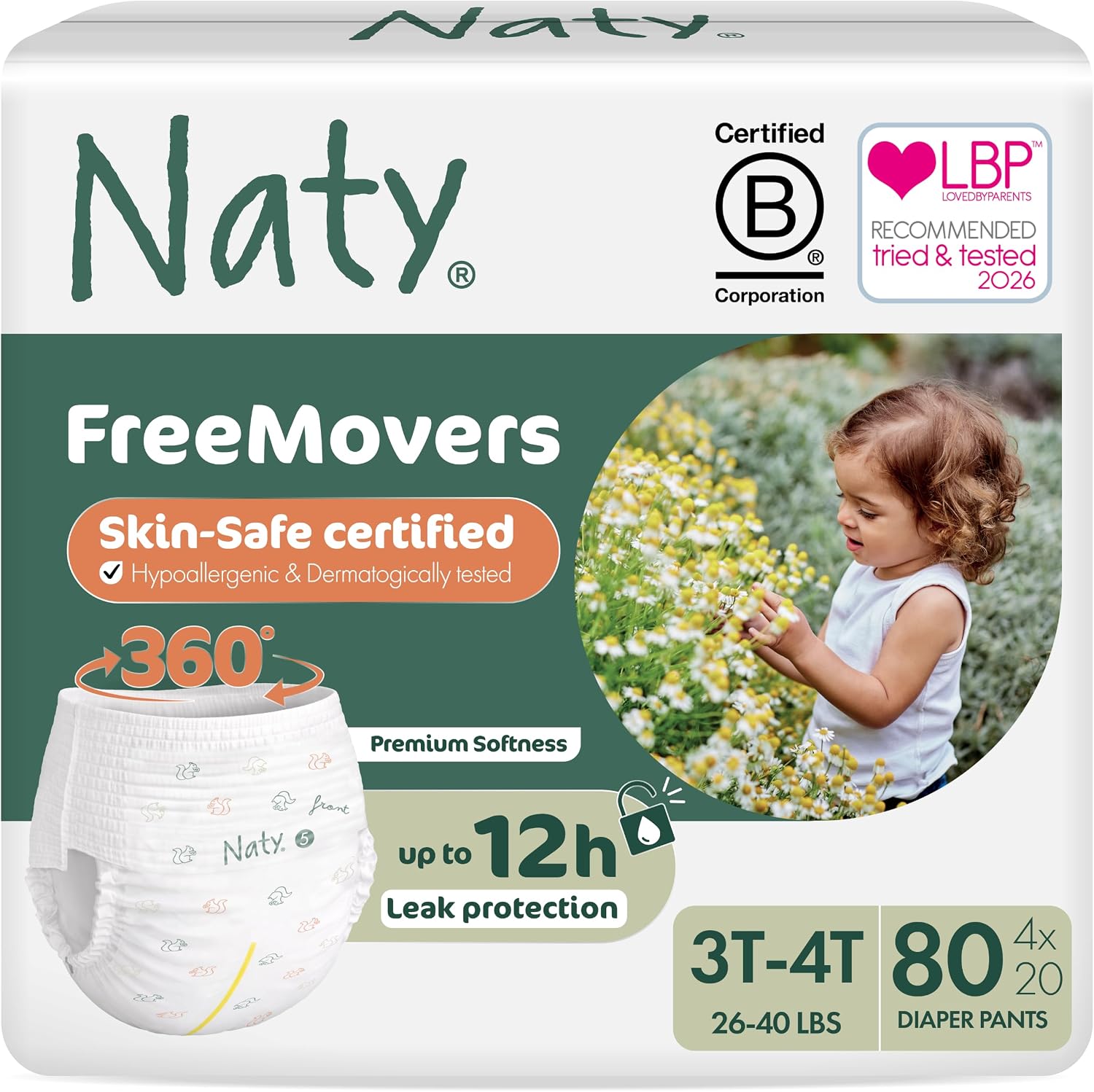 Naty FreeMovers Pull Up Training Pants, Size 5, 3T-4T, (24–40 lbs), 80 Ct.