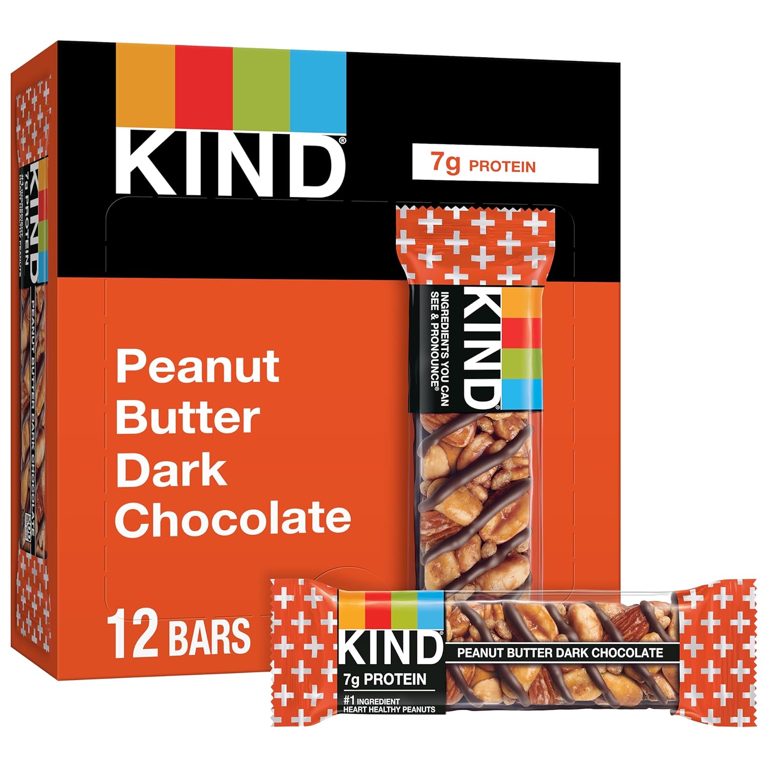 KIND Nut Bars, Peanut Butter Dark Chocolate, Healthy Snacks, Gluten Free, 8g Protein, 12 Count