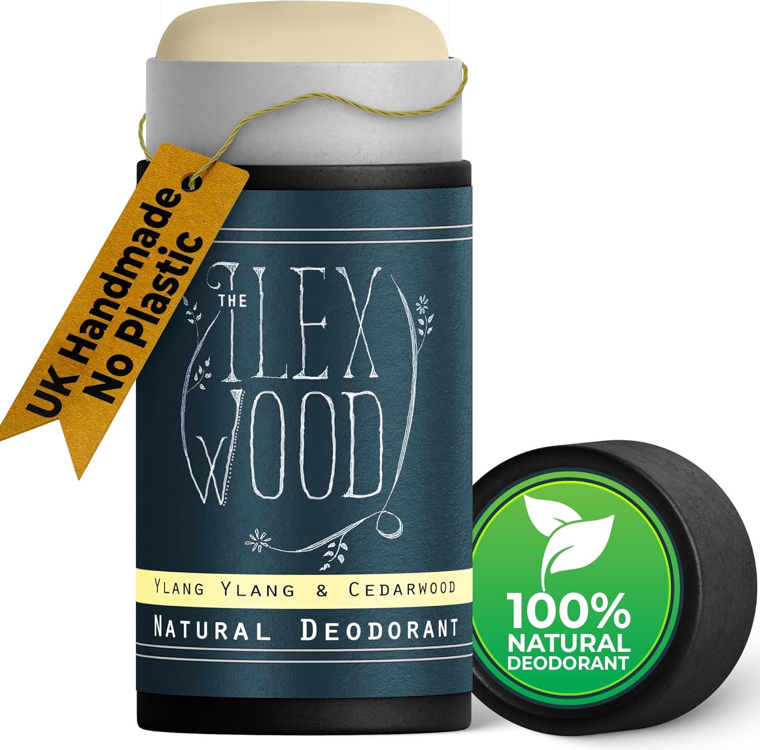 The Ilex Wood - Ylang Ylang & Cedarwood Natural Deodorant - 70ml. Natural Deo in Eco Friendly Cardboard Tube, Vegan, no Plastic, no Alcohol, no Toxins, no Aluminium Salt & Cruelty Free for Women & Men