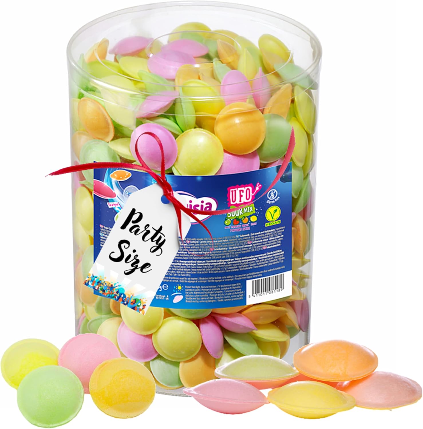 Sour Fruit Flying Saucers Sweets - 375g UFO Citric Crispy Wafers with Fruit Flavours Fizzy Sweets Bulk Buy & Topline Card. Gluten Free Kids Treats for Birthday Party Bag Fillers