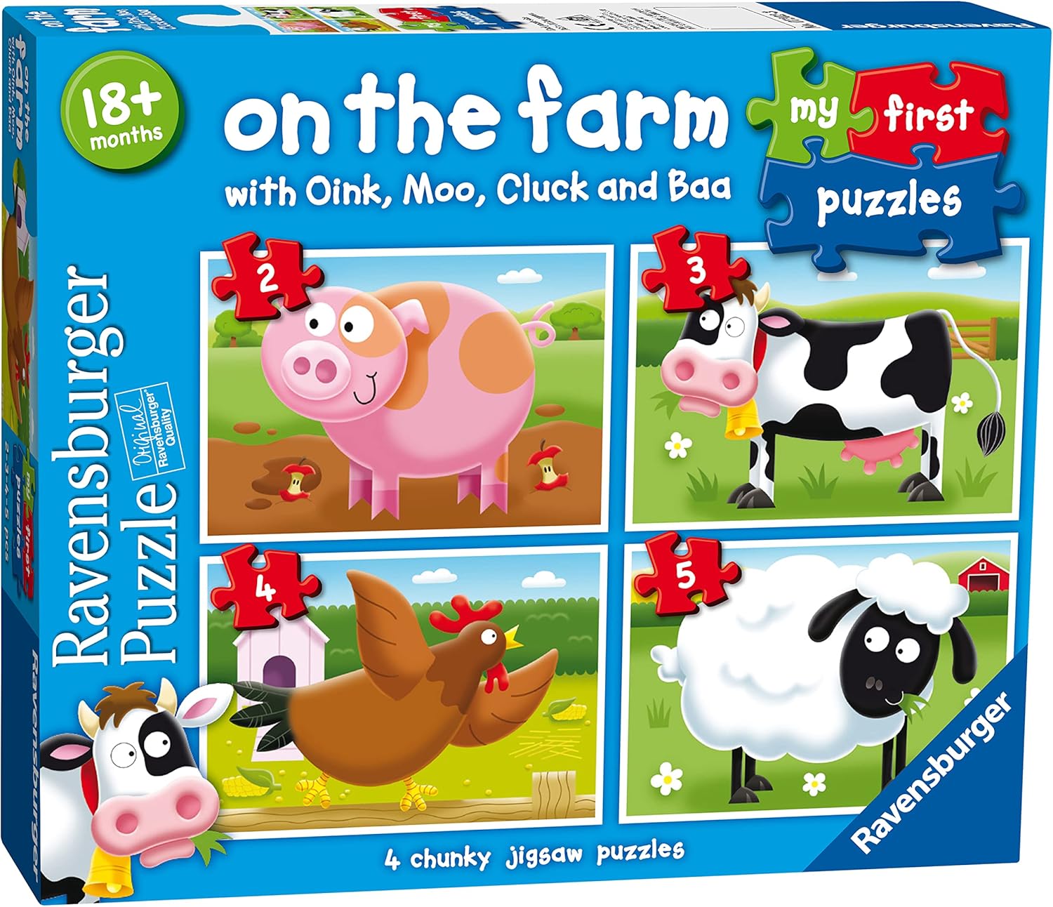 Ravensburger On The Farm, My First Jigsaw Puzzles (2, 3, 4 & 5 Piece) Educational Toys for Kids Age 18 Months and Up - Gifts for Toddlers