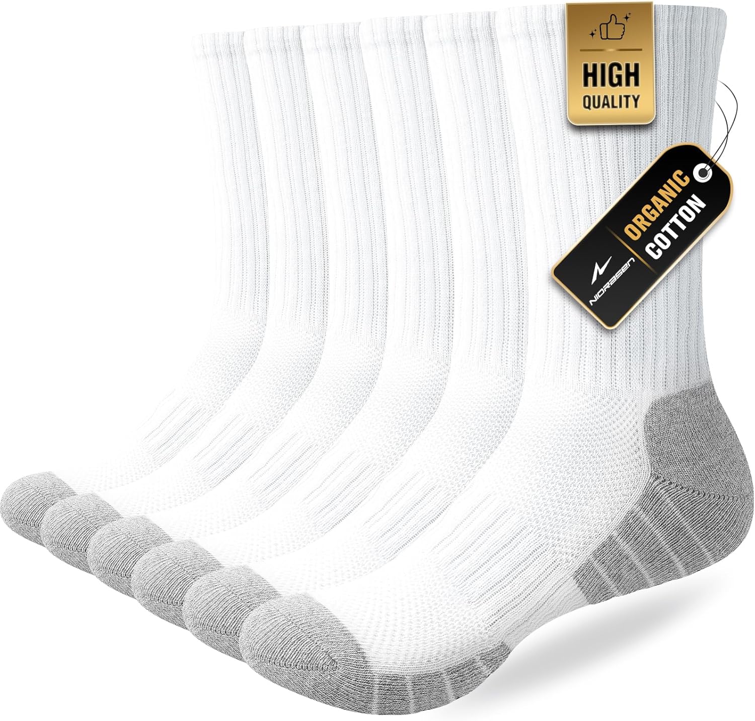 Niorasen 6 Pairs Mens Socks, Cushioned Breathable Sports Socks Outdoor Multipack, Comfortable Crew Cotton Athletic sock for Work Walking Hiking Running, Black White Grey