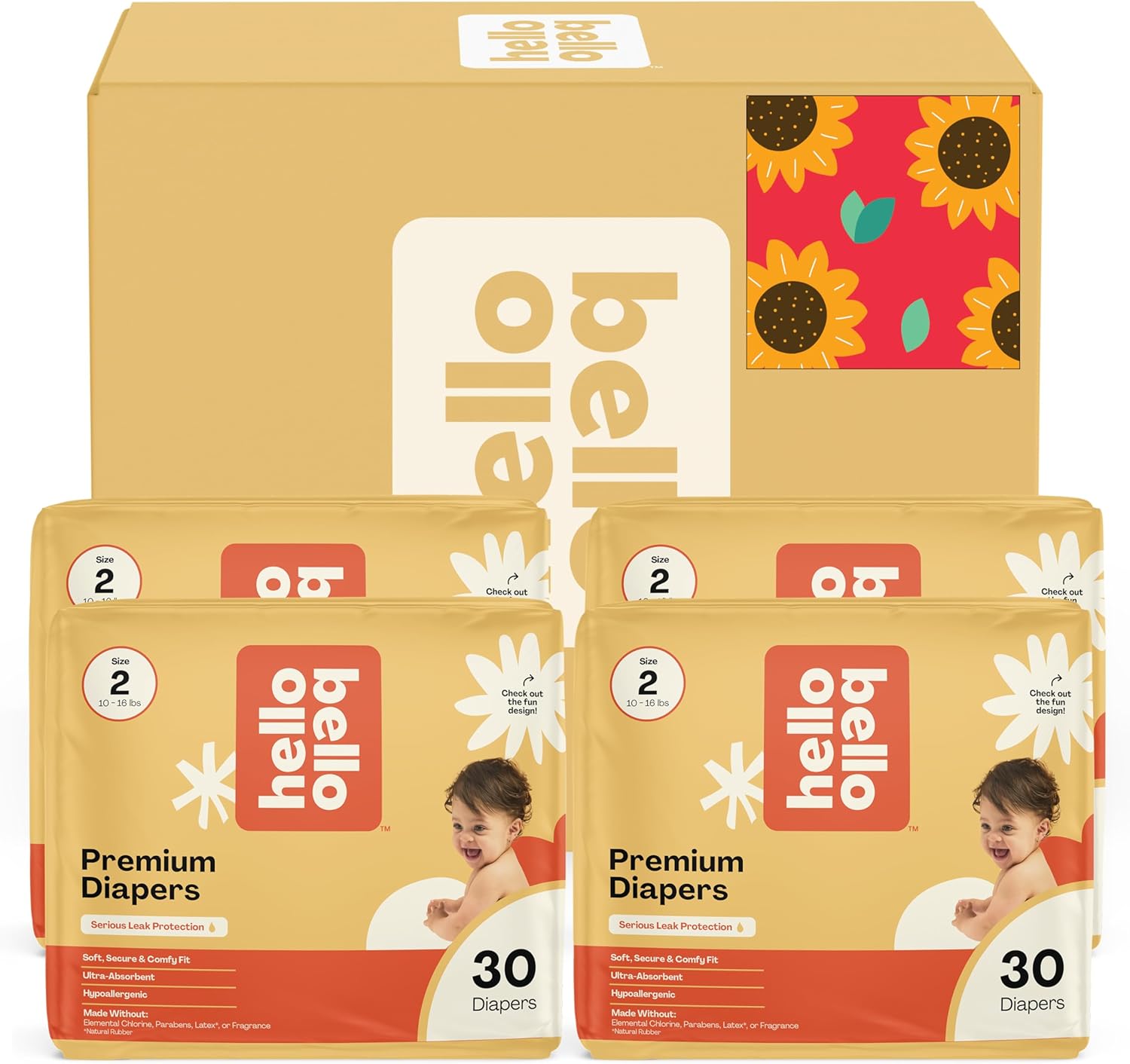 Hello Bello Diapers, Size 2 (10-16 lbs) Flower Child, 120 Count Value Pack of Premium Disposable Baby Diapers, Hypoallergenic with Soft, Cloth-Like Feel