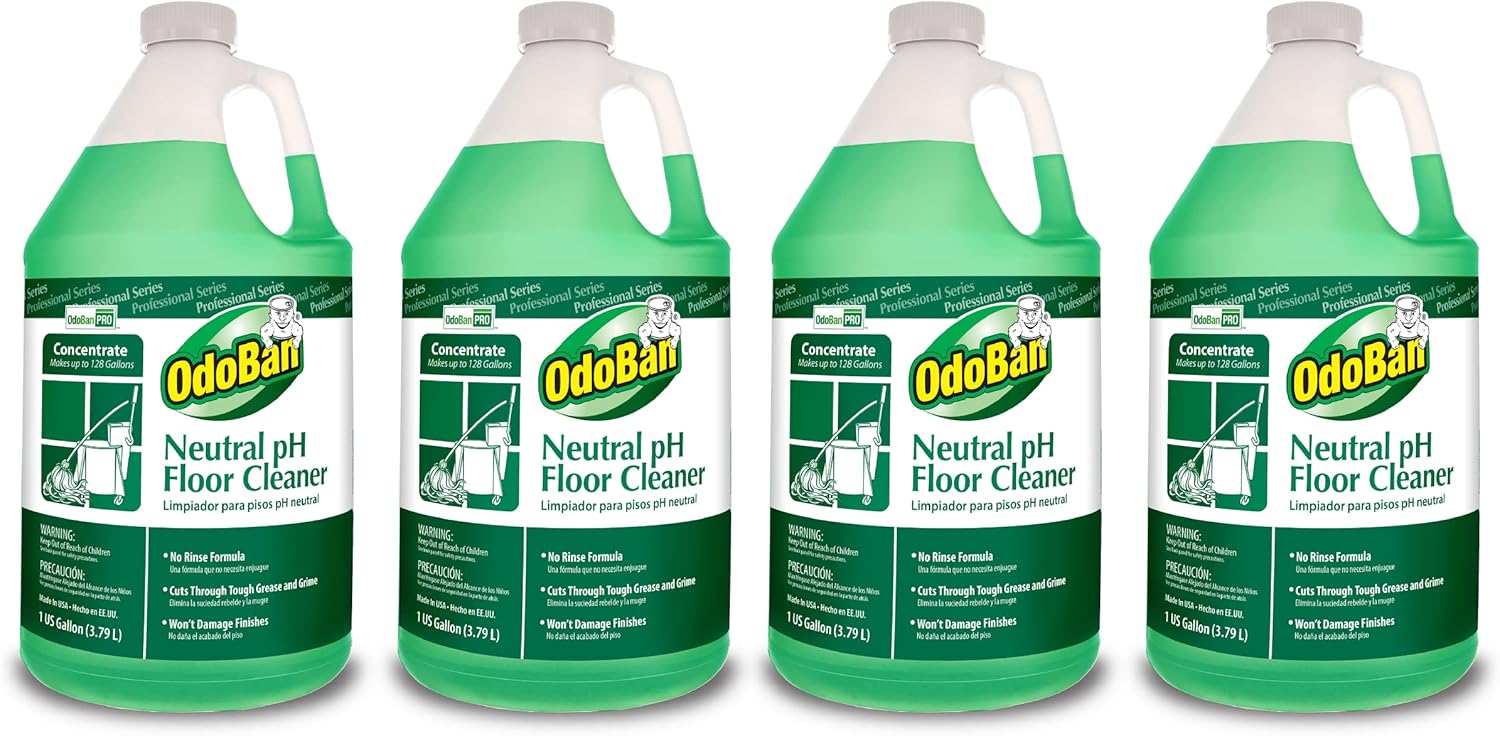 OdoBan Professional Series Neutral pH No Rinse Floor Cleaner Concentrate, Made in The USA, 4 Gallons