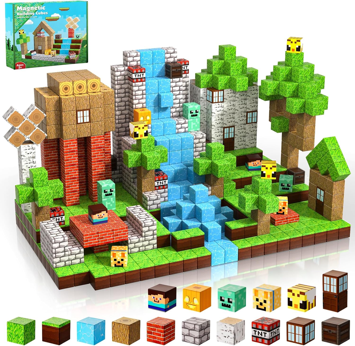 Magnetic Blocks-100PCS Magnetic Building Blocks Magnet Cube Toys Stacking, Build Forest World Set, STEM Montessori Sensory Toys for Kids Boys Girls Age 3 4 5 6 7 8 9 10 Easter Birthday Gifts