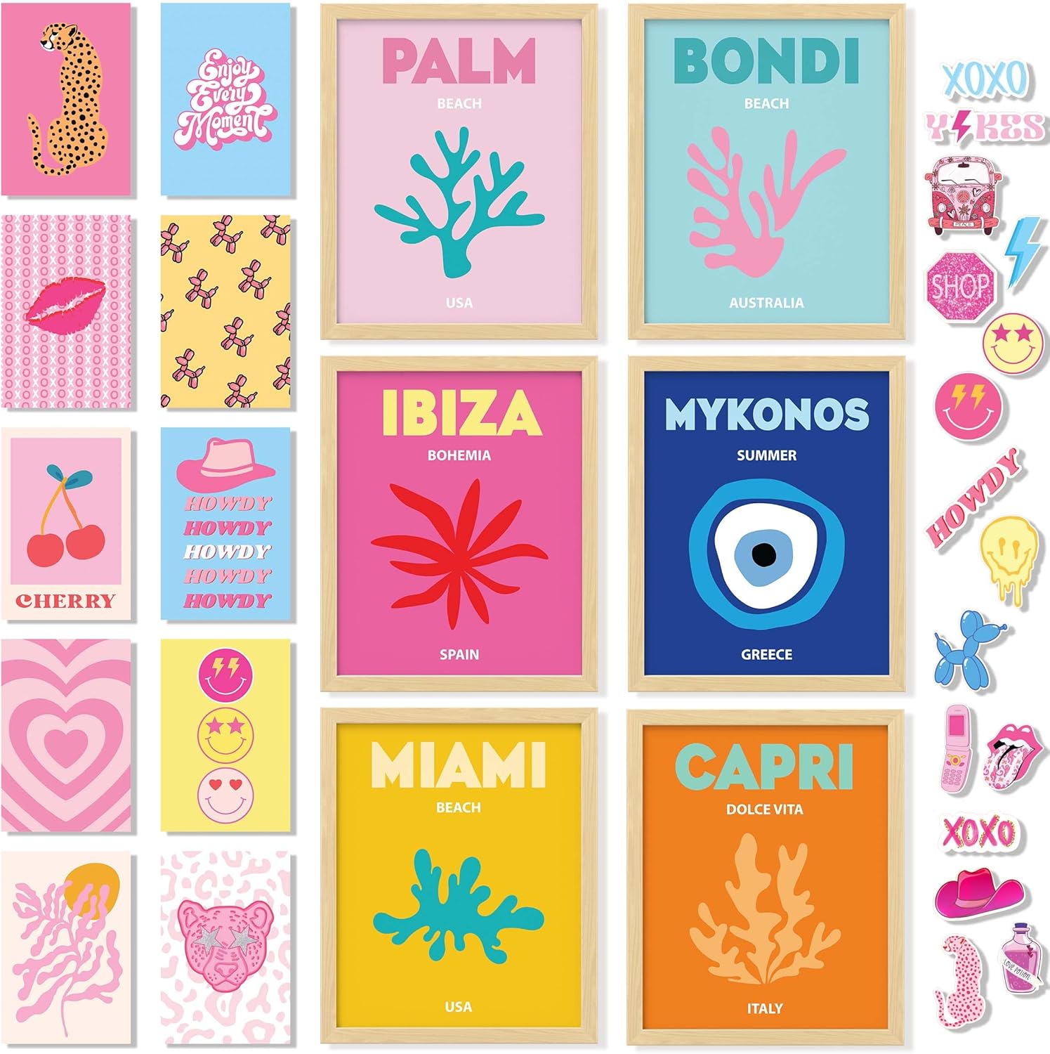 97 Decor Beach Preppy Room Decor Aesthetic - Preppy Posters for Bedroom, Cute Preppy Pictures Wall Decor, Pink Preppy Art Prints, Beachy Room Decor for Teen Girls College Dorm Decorations (Unframed))