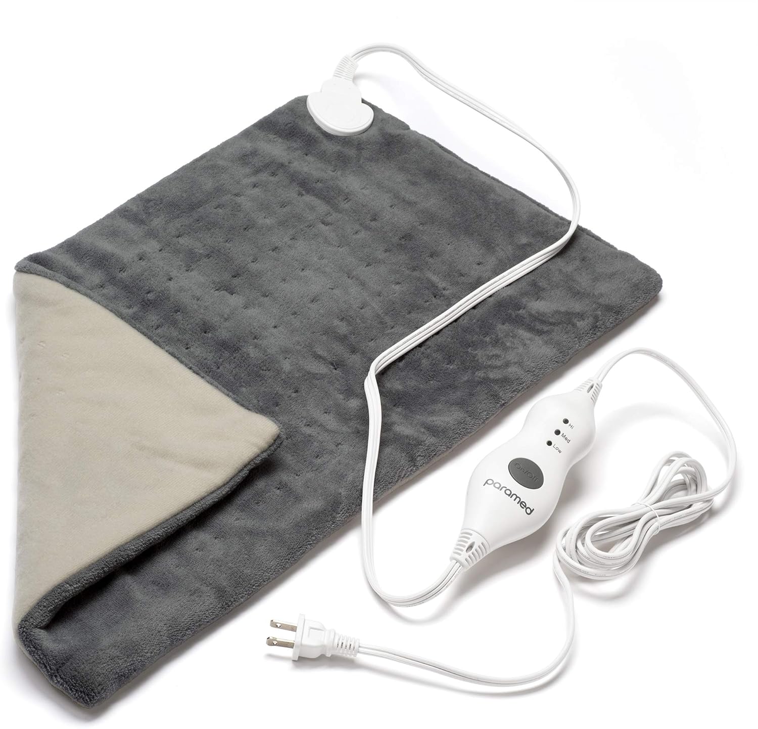 PARAMED Heating Pad XL King Size by Paramed - Extra Large 12” x 24” - Auto Shut-Off Function - for Neck, Back, Shoulder, Menstrual Pain & Sore Muscle Relief – Washable Grey