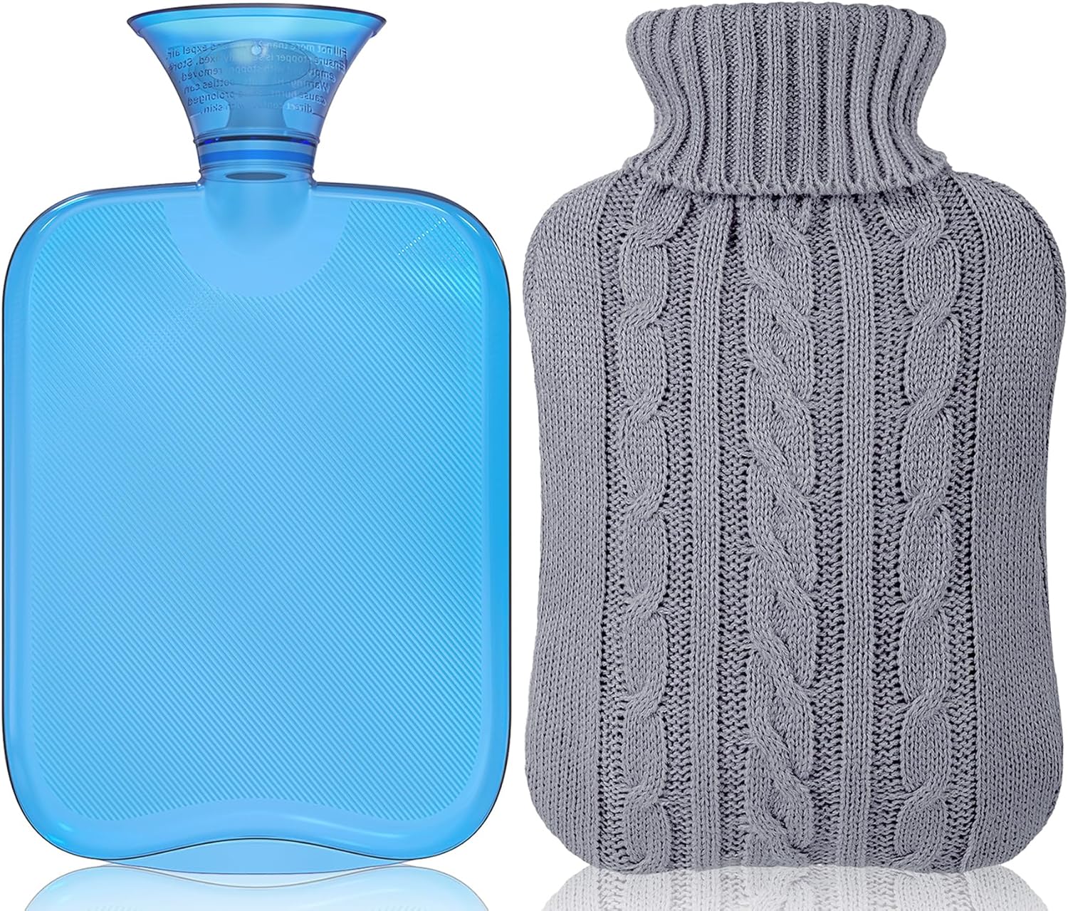 Attmu Classic Rubber Transparent Hot Water Bottle 2 Liter with Knit Cover - Blue (Light Blue)