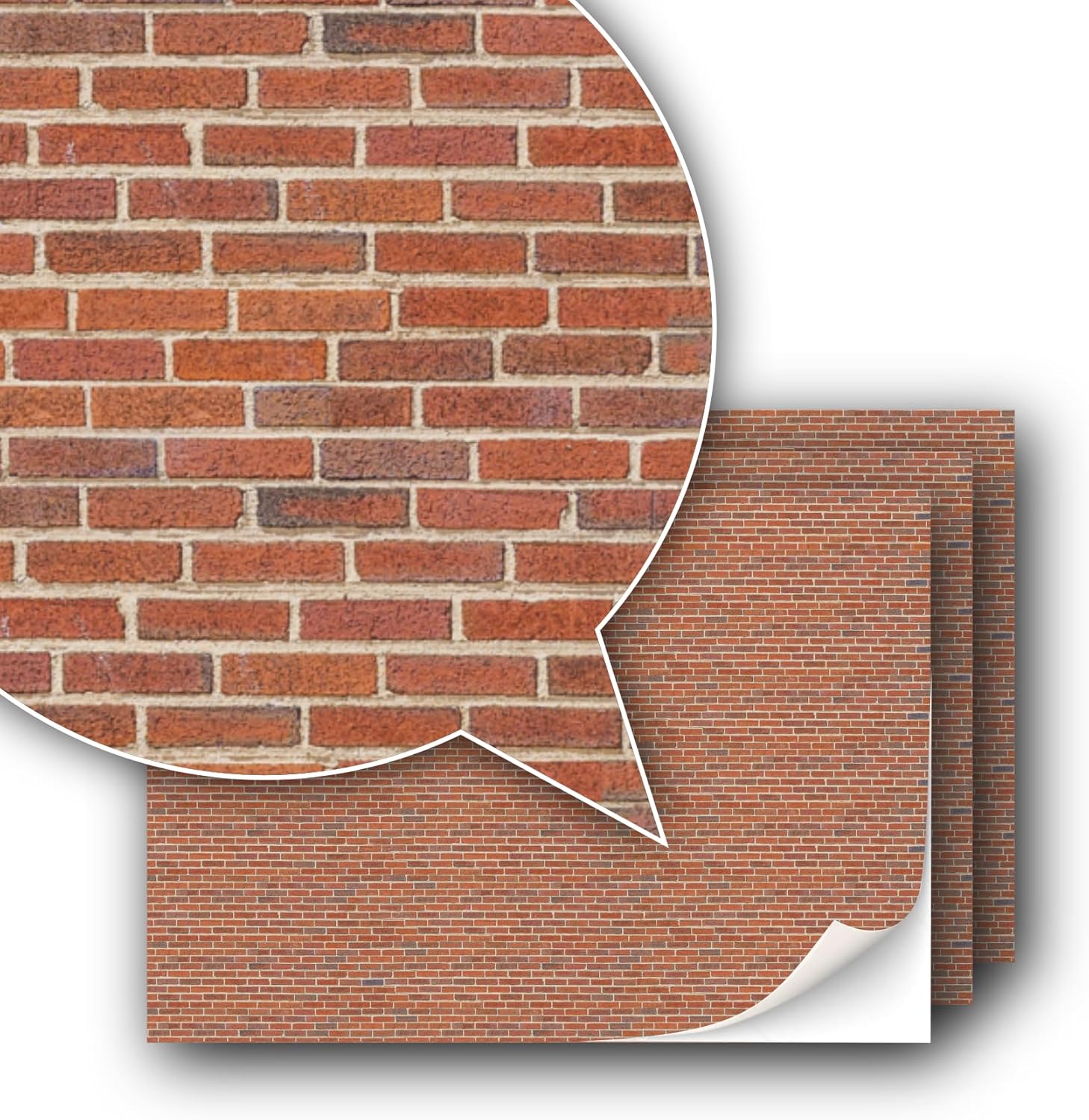 3 Sheets Self-Adhesive Decorative Film Wall Cladding for Model Making in Scale 1:87 Scale H0 (UK: 3.5 mm Scale) (red Clinker)