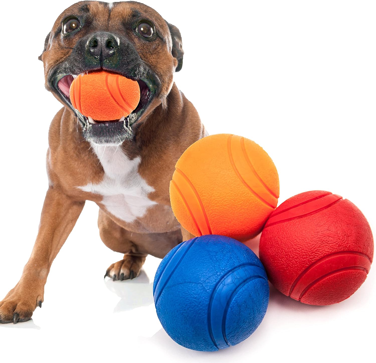 Pet Touch Solid Core Rubber Ball - HIGH BOUNCING, Indestructible, Virtually Tough Dog Toys - Interactive, Strong Rubber Balls for Dogs (Medium(60mm), 3 Balls (Blue+Red+Orange))