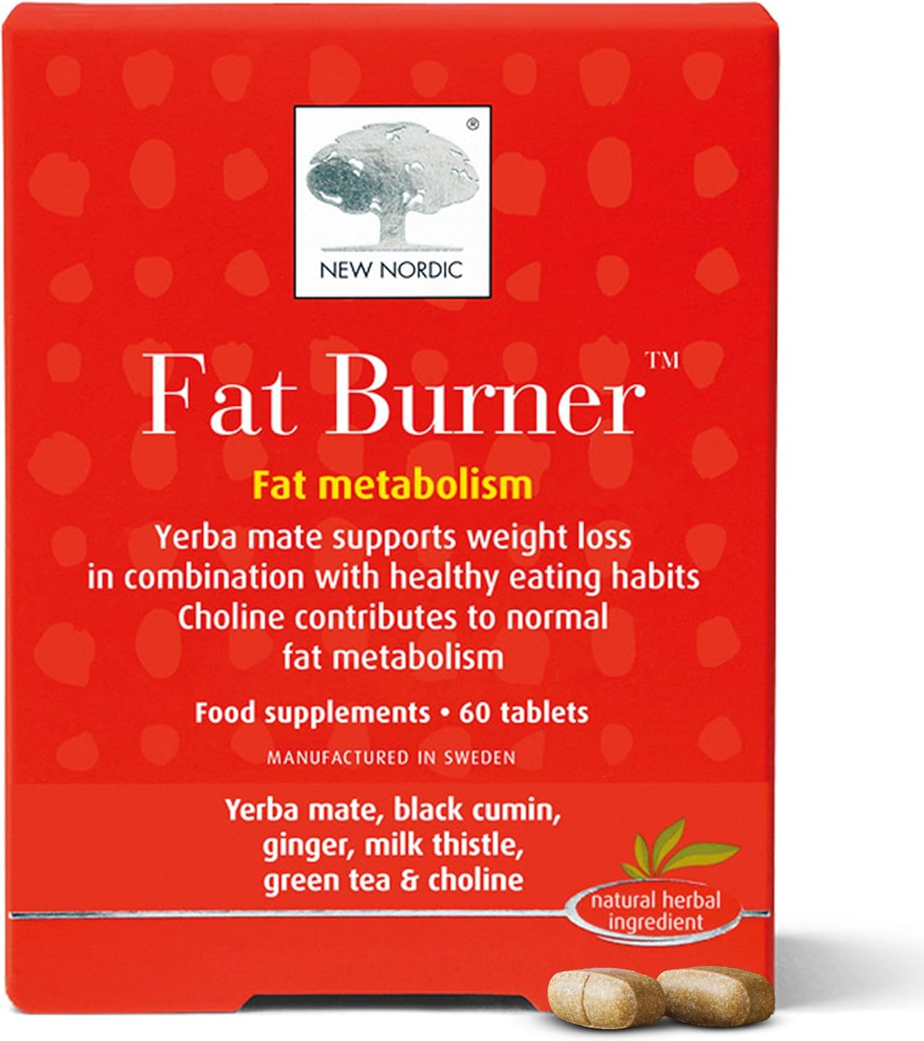 New Nordic Fat Burner, 1 Month Supply, Supports Slimming & Weight Loss with Yerba Mate & Green Tea for Women & Men, 60 Tablets