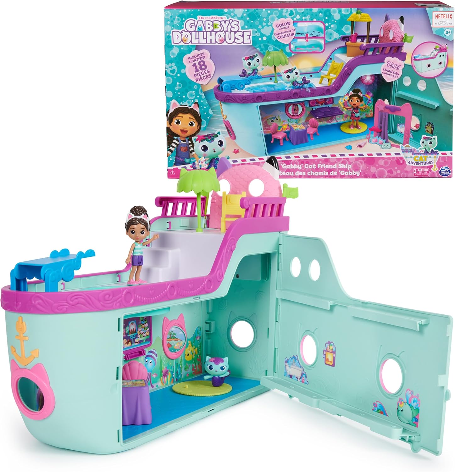 Gabby’s Dollhouse, Gabby Cat Friend Ship, Cruise Ship Toy with 2 Toy Figures, Surprise Toys & Dollhouse Accessories, Kids Toys for Girls & Boys 3+