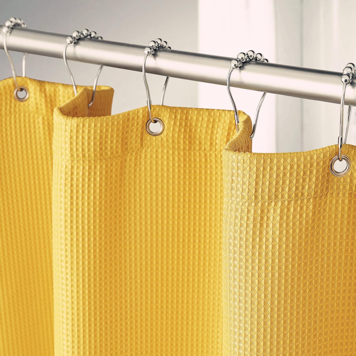 AmazerBath Waffle Shower Curtain, Mustard Yellow Fabric Shower Curtain with Waffle Weave Heavy Duty Hotel Quality, 72 x 72 Inches