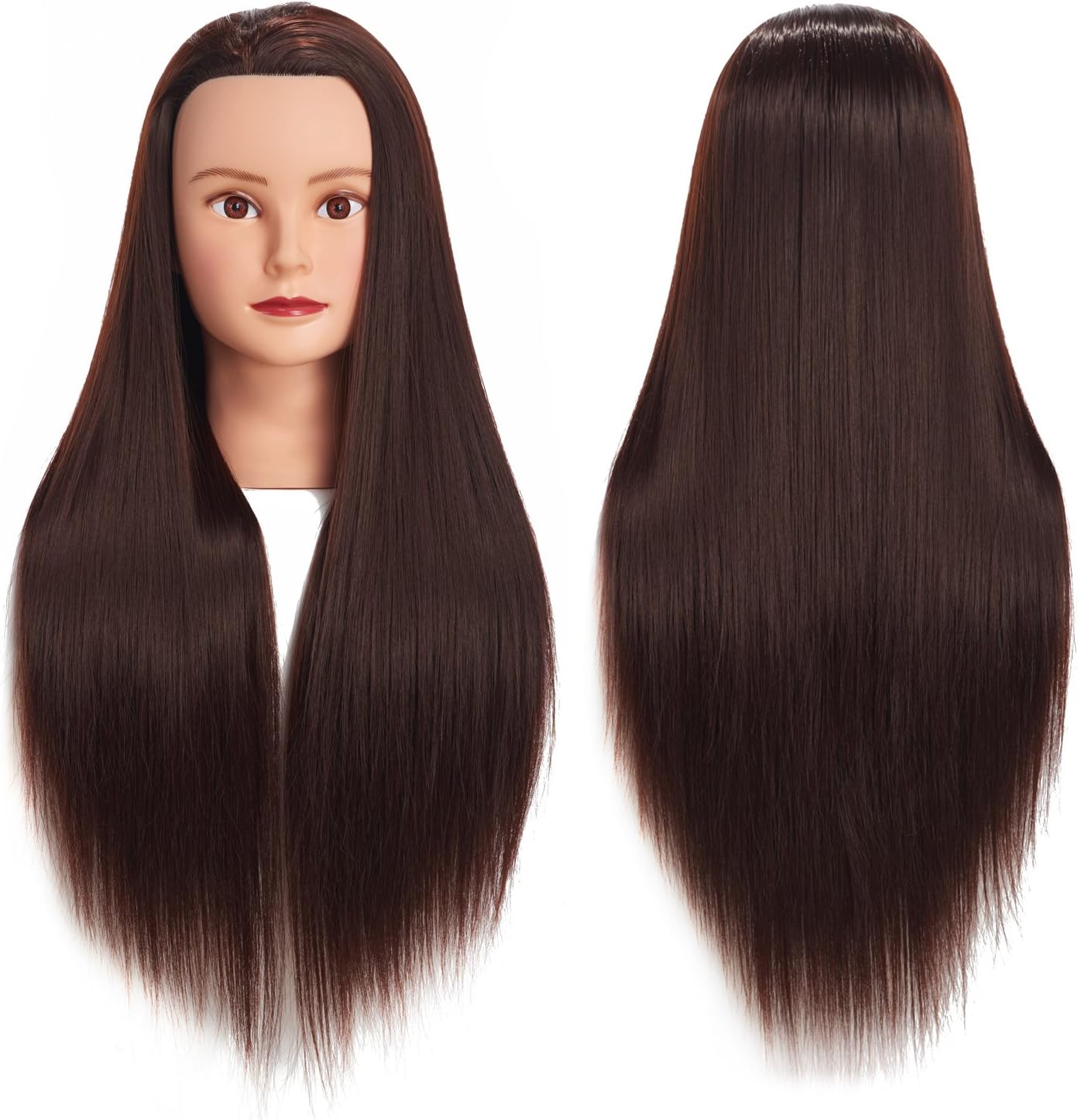 Traininghead 26"-28" Mannequin Head Hair Styling Training Head Manikin Cosmetology Doll Head Synthetic Fiber Hair Hairdressing Training Model with Clamp Stand