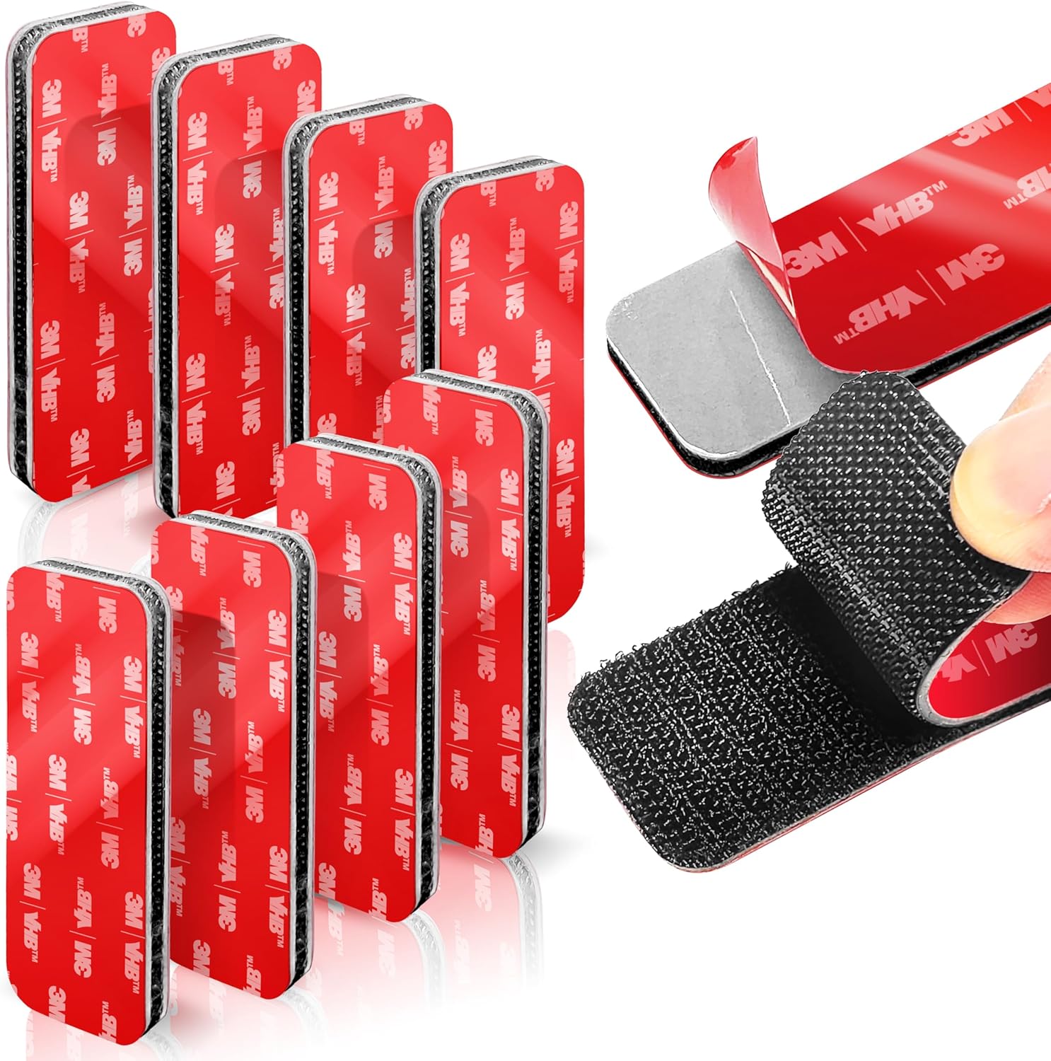 8 Sets Heavy-Duty Adhesive Hook and Loop Strips – Made with 3M VHB, 1.2" x 3.2", Heat-Resistant & Waterproof – Strong Hold for Indoor/Outdoor Use on Walls, Glass, Tile, Metal, Wood, and More