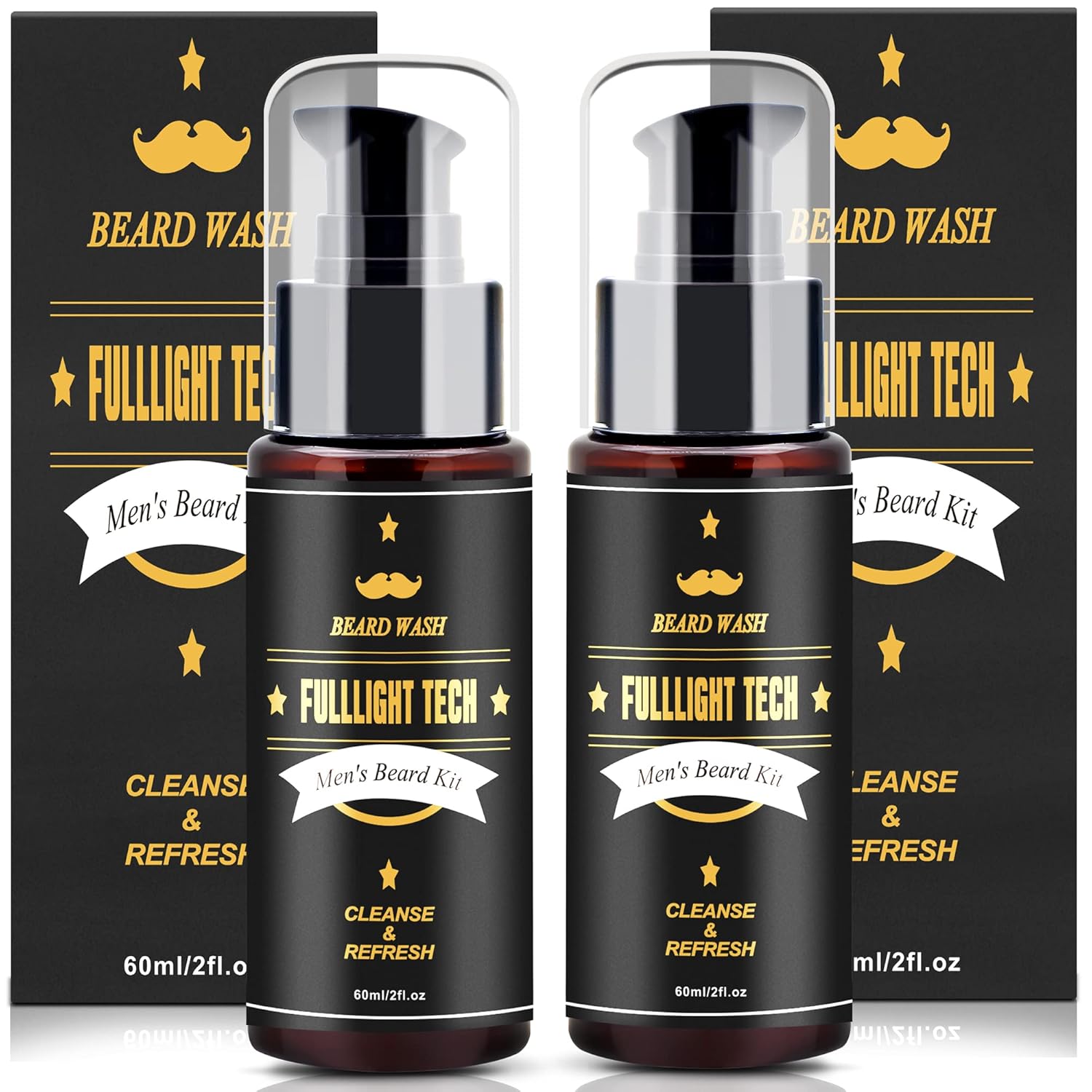 FULLLIGHT TECH Men's 2 Pack Beard Care Kit - Argan Oil & Jojoba Oils Shampoo, Rosemary Extract for Clean, Moisturizing and Nourishing Mustache & Beard Growth