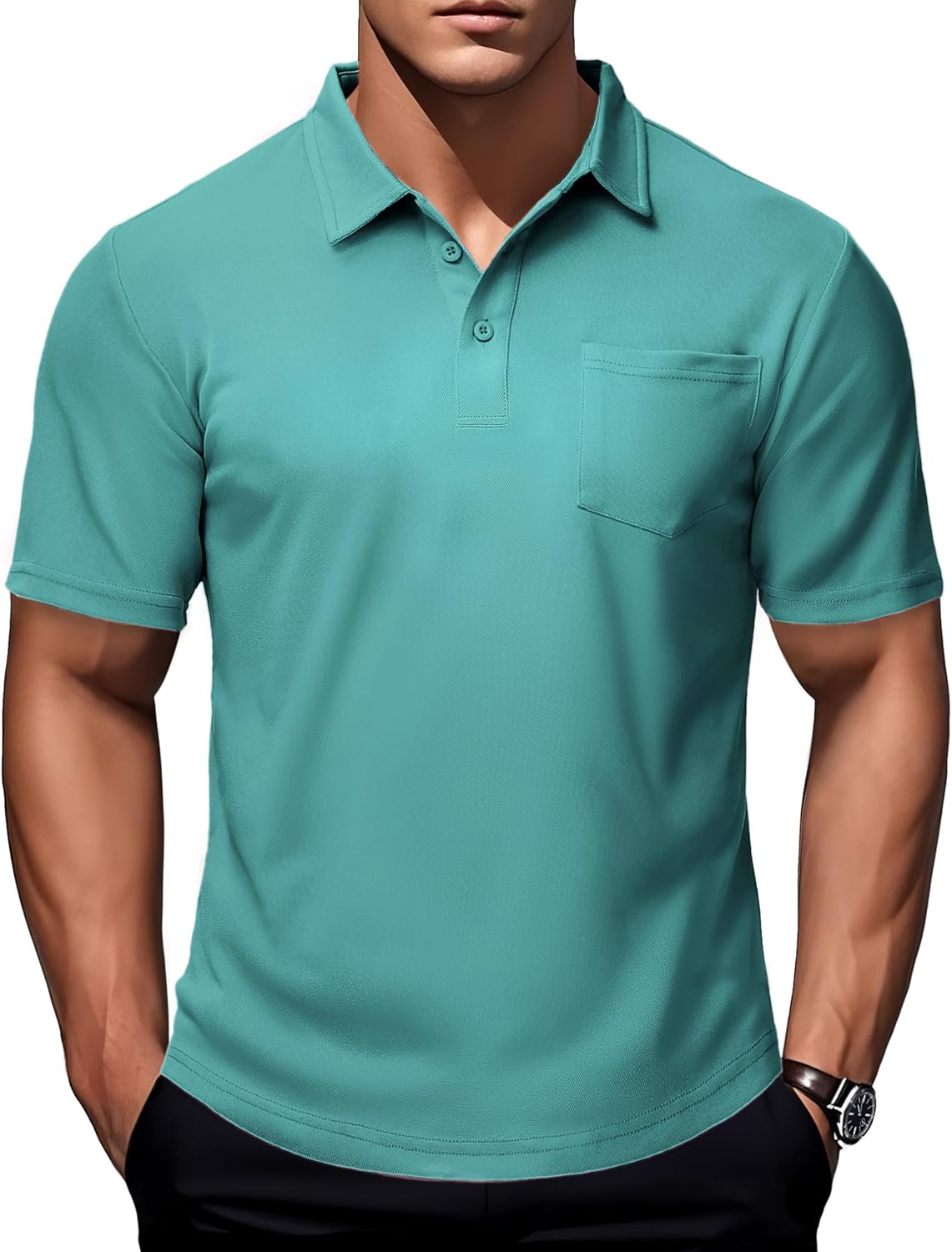 MAGCOMSEN Polo Shirts for Men with Pocket Short Sleeve Collared Golf Shirts Quick Dry Pique Performance Athletic Summer