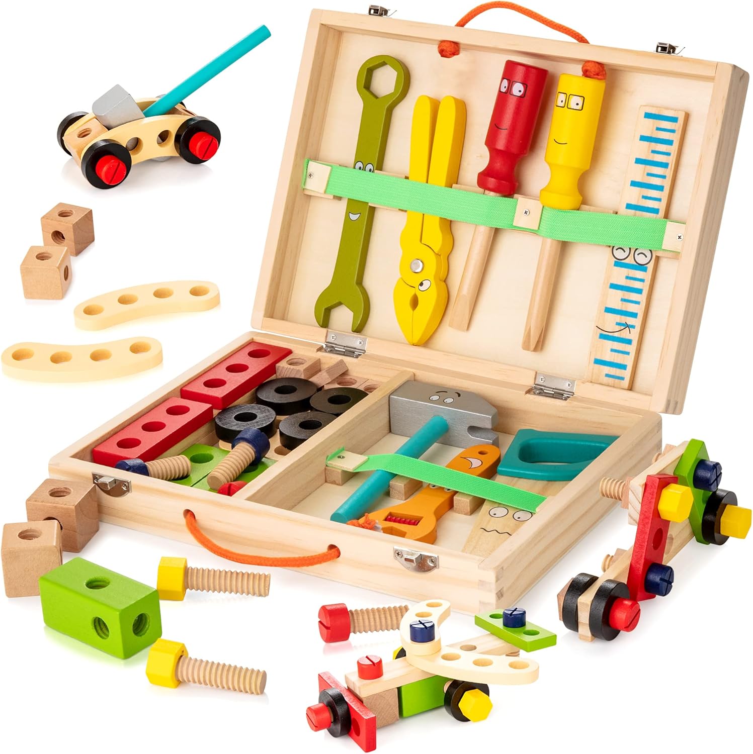 KIDWILL Tool Kit for Kids, 36-Piece Wooden Toddler Tools Set Includes Tool Box, Montessori Educational Stem Construction Toys for 2 3 4 5 6 Year Old Boys Girls, Best Birthday Gift for Kids