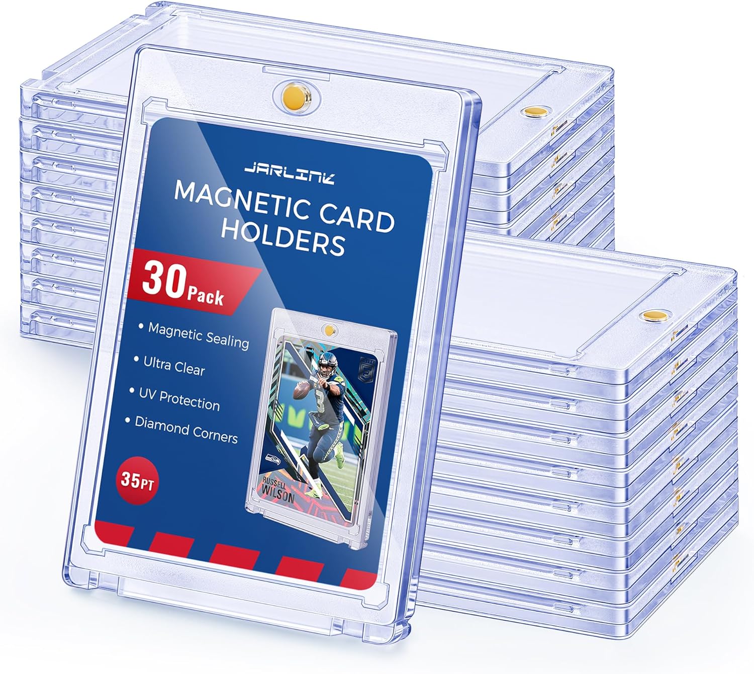JARLINK 30ct Magnetic Card Holder, 35pt One Touch Card Holder for Trading Cards, Magnetic Card Case with U-V Protection, Hard Plastic Card Protectors for Baseball, Game & Sports Cards